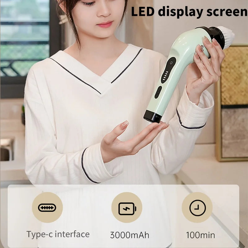 Skanto | 9-i-1 Elektrisk Spin Rengjøringsbørste med LED-display – 1+1 GRATIS
