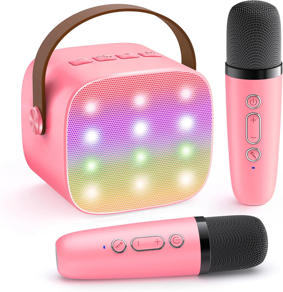 Skanto | Bærbar Mini Karaoke-maskin med Bluetooth-høyttaler og 2 trådløse mikrofoner – Veylo