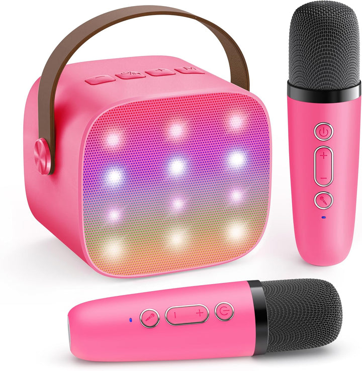 Skanto | Bærbar Mini Karaoke-maskin med Bluetooth-høyttaler og 2 trådløse mikrofoner – Veylo