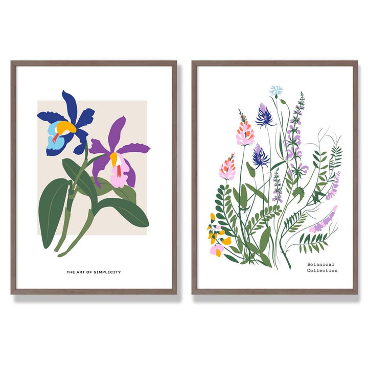 Fargerik vårblomstillustrasjon, innrammet sett med 2 kunsttrykk