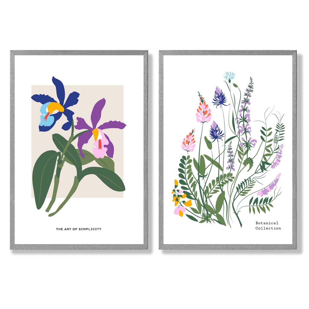 Fargerik vårblomstillustrasjon, innrammet sett med 2 kunsttrykk