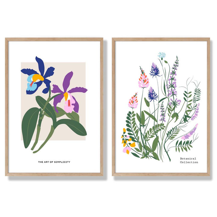 Fargerik vårblomstillustrasjon, innrammet sett med 2 kunsttrykk