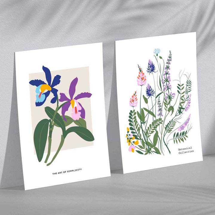 Fargerik vårblomstillustrasjon, innrammet sett med 2 kunsttrykk
