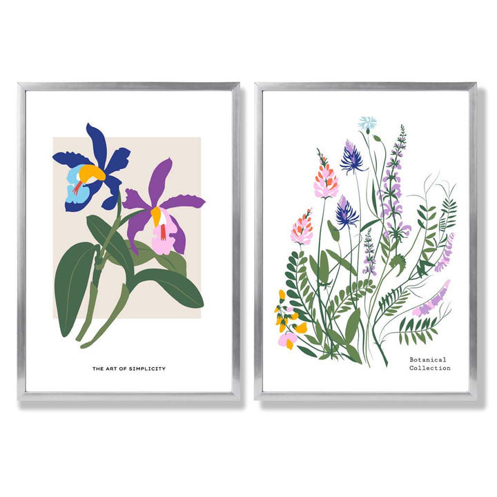 Fargerik vårblomstillustrasjon, innrammet sett med 2 kunsttrykk