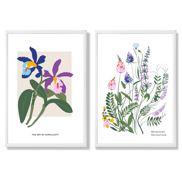 Fargerik vårblomstillustrasjon, innrammet sett med 2 kunsttrykk