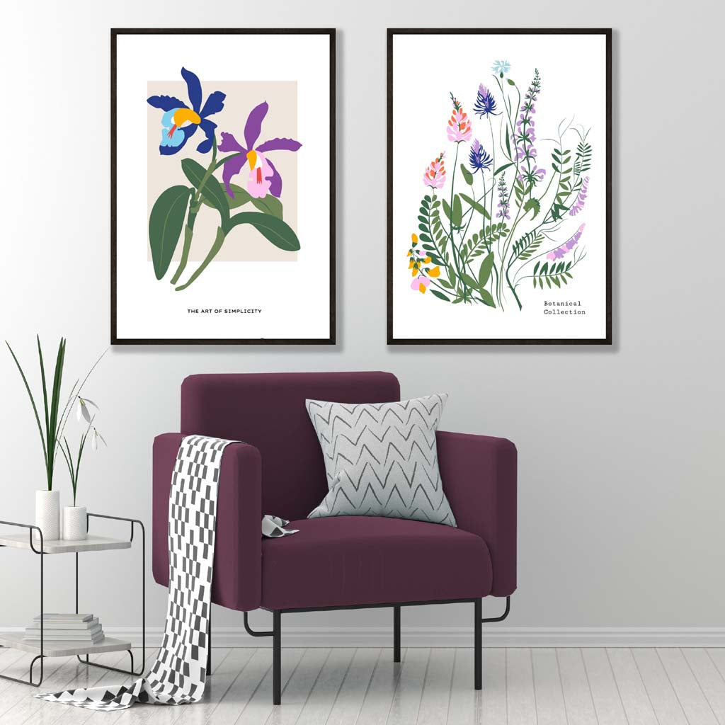 Fargerikt vårblomstillustrasjonssett med 2 kunsttrykk