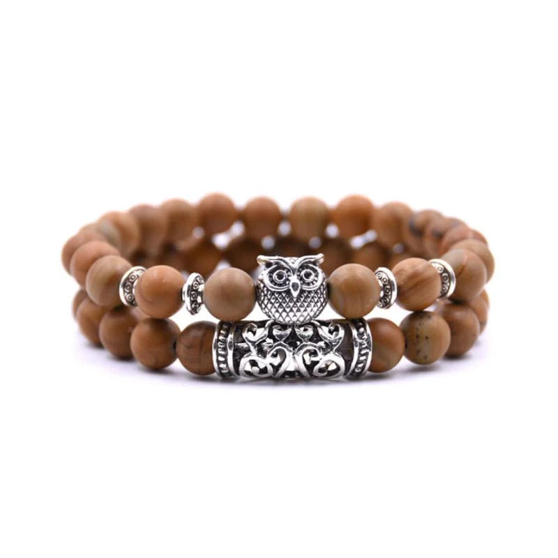 Skanto | Ugle Charm Naturlig Stein Armbånd