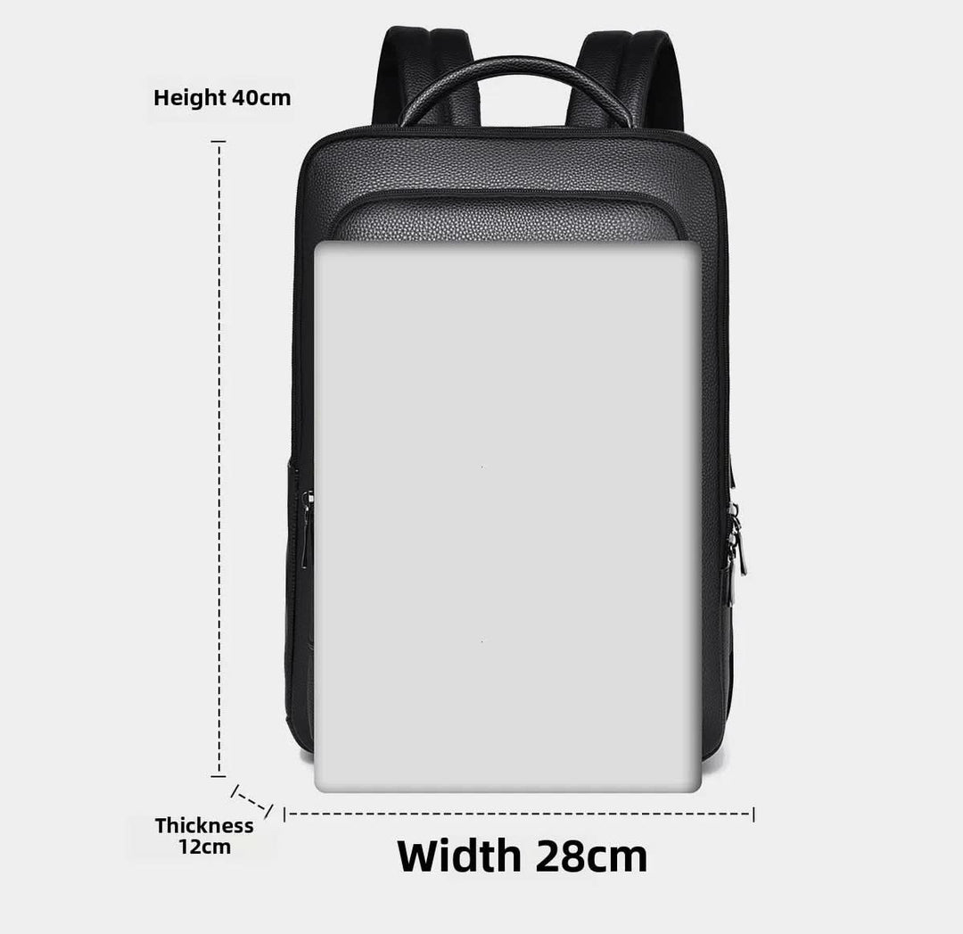 Skanto | Elegant lær ryggsekk for menn/kvinner med USB-port for laptop og hverdagsbruk, 15,6 tommer, svart