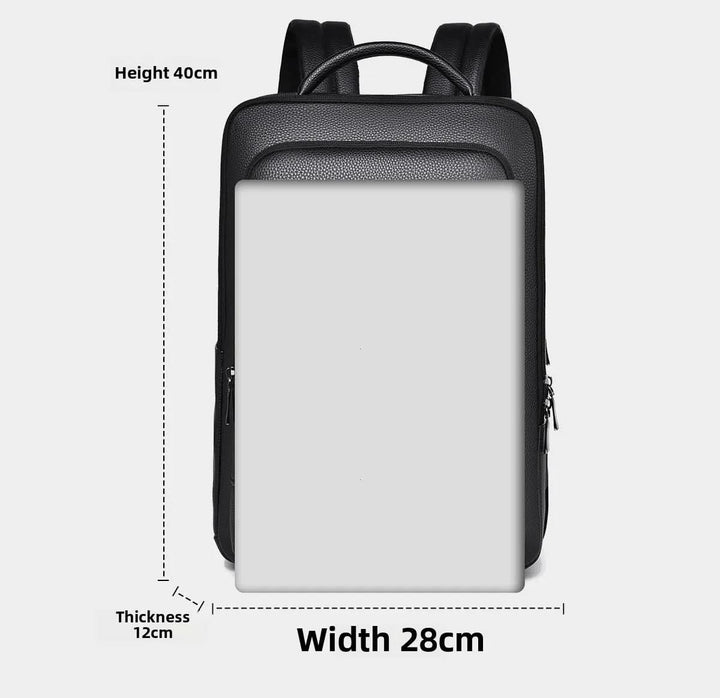Skanto | Elegant lær ryggsekk for menn/kvinner med USB-port for laptop og hverdagsbruk, 15,6 tommer, svart
