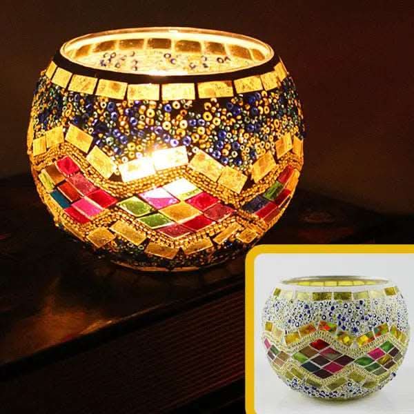 Skanto | Mosaikkglass lysestake for hjemmedekor
