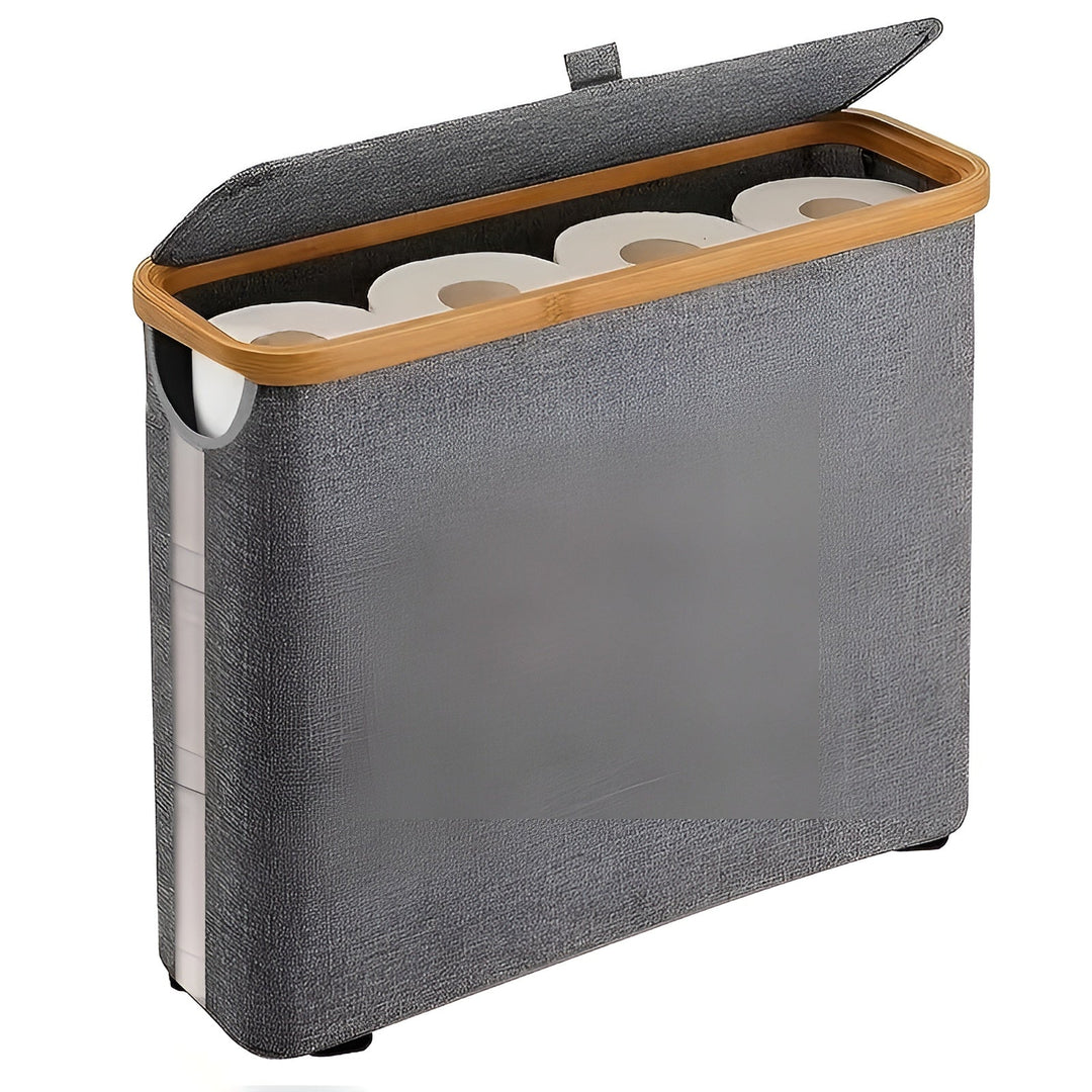 Stor toalettpapirholder med lokk – plassbesparende og sammenleggbar | tre ramme for bad og toalett | Skanto