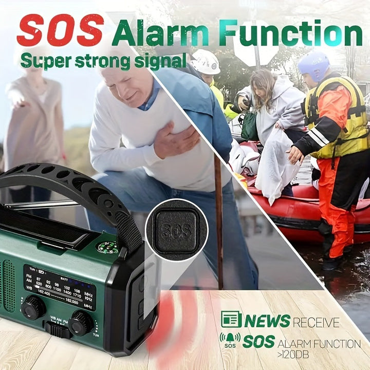 Skanto | StormMate X10 Nødradio med 10 000 mAh Powerbank | Sol, Håndsveiv & USB-C | LED Lys, SOS Alarm & Kompass | AM/FM/NOAA
