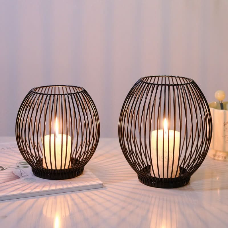 Skanto | Set with 3 vintage black metal lantern candelabras
