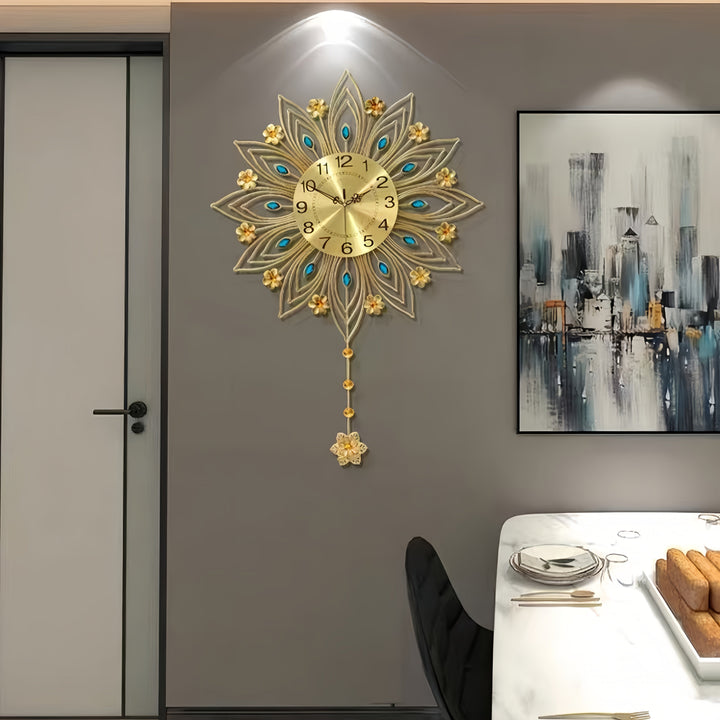 Elegant Floral Wall Clock with Luxurious Gold Accents | Skanto