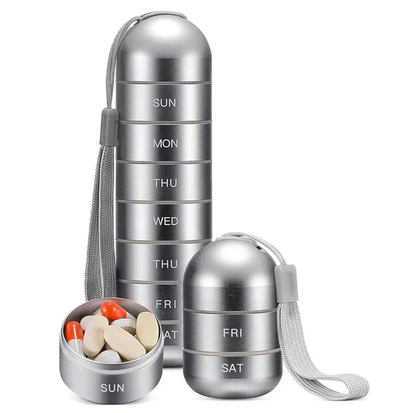Skanto | MediSafe Weekbox – Vanntett aluminium pilleorganisator med 7 rom