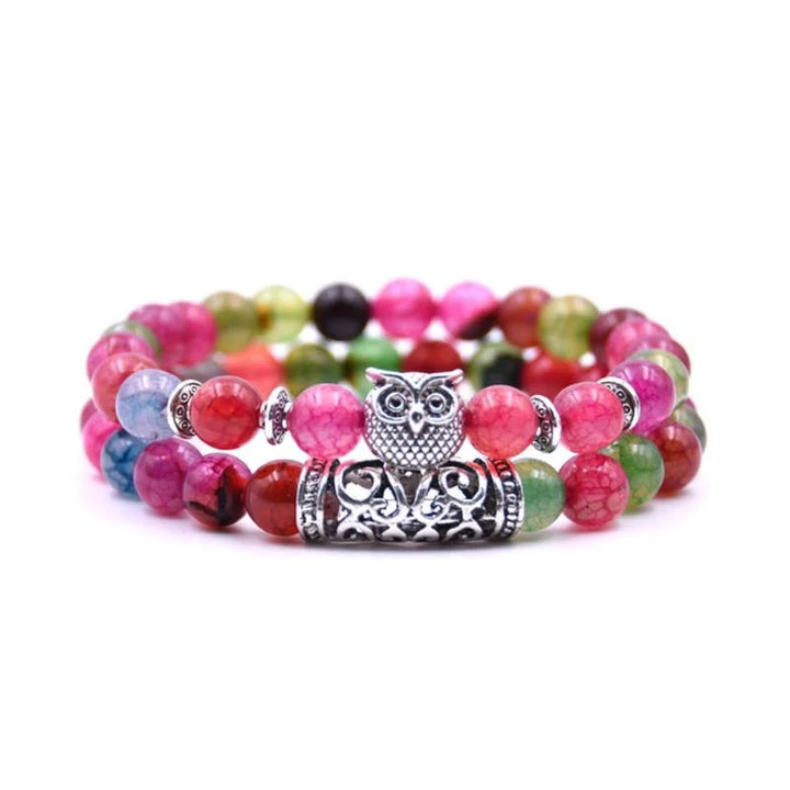 Skanto | Ugle Charm Naturlig Stein Armbånd