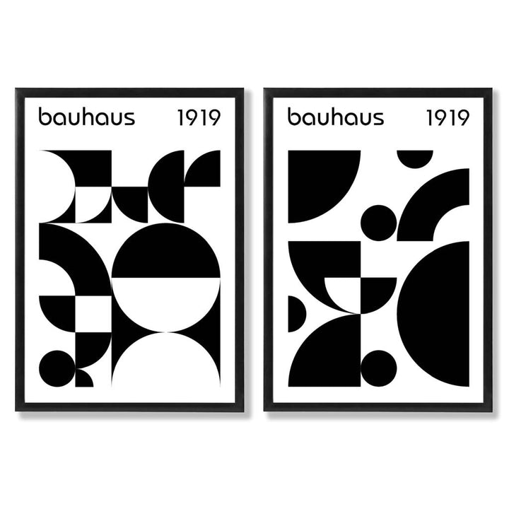 Bauhaus-stil, svart-hvitt, midten av 1900-tallet, innrammet sett med 2 kunsttrykk