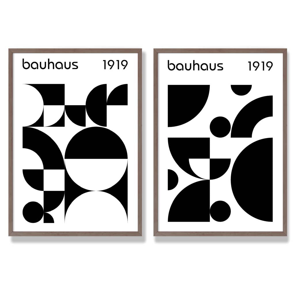 Bauhaus-stil, svart-hvitt, midten av 1900-tallet, innrammet sett med 2 kunsttrykk