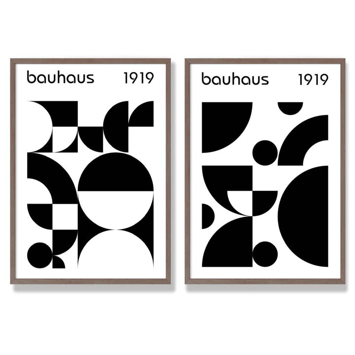 Bauhaus-stil, svart-hvitt, midten av 1900-tallet, innrammet sett med 2 kunsttrykk