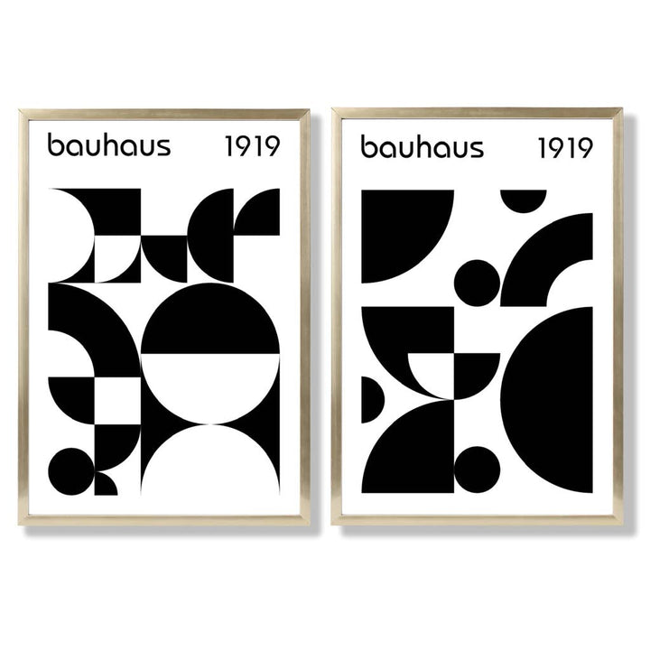 Bauhaus-stil, svart-hvitt, midten av 1900-tallet, innrammet sett med 2 kunsttrykk
