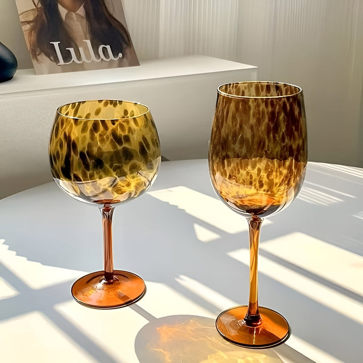 Vinglass med leopardtrykk – vintagedesign, sett med 2 | Perfekt for spesielle anledninger
