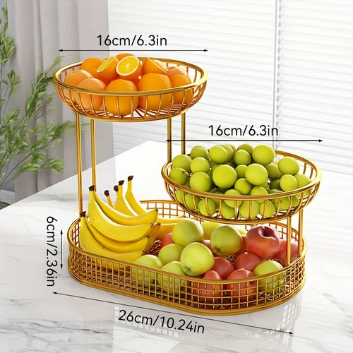 Skanto | Elegant Multi-Tier Metal Fruit Basket - Golden Wire Oval Design | Perfect for Snacks, Cakes & Desserts | Ideal for Easter, Thanksgiving, Christmas Utendørsfeiringer, Utendørs Spise Tilbehør|Multitier Design|Robust Struktur, Frukt Dekor