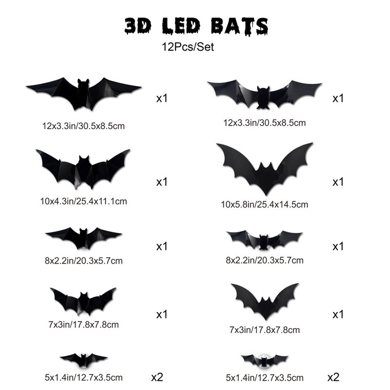 Skanto | 3D Flaggermus LED Veggdekor — Gjør hjemmet ditt til den skumleste Halloween-scenen med livaktige flygende illusjoner!
