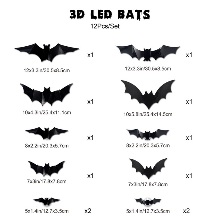 Skanto | 3D Flaggermus LED Veggdekor — Gjør hjemmet ditt til den skumleste Halloween-scenen med livaktige flygende illusjoner!