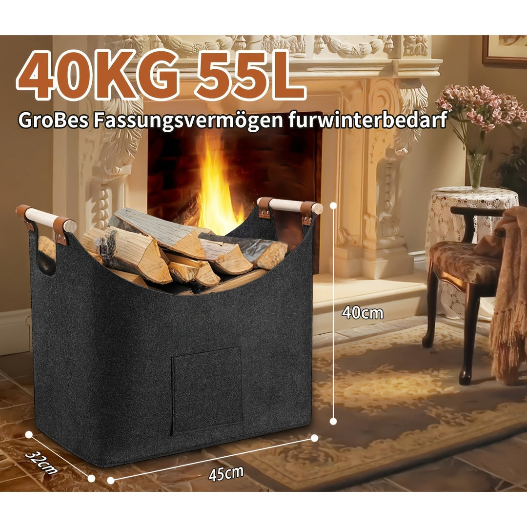 Skanto | Feldura Faltbar Filttre Holder 55 liter med Trehåndtak og Lærdetaljer, Mørk Grå