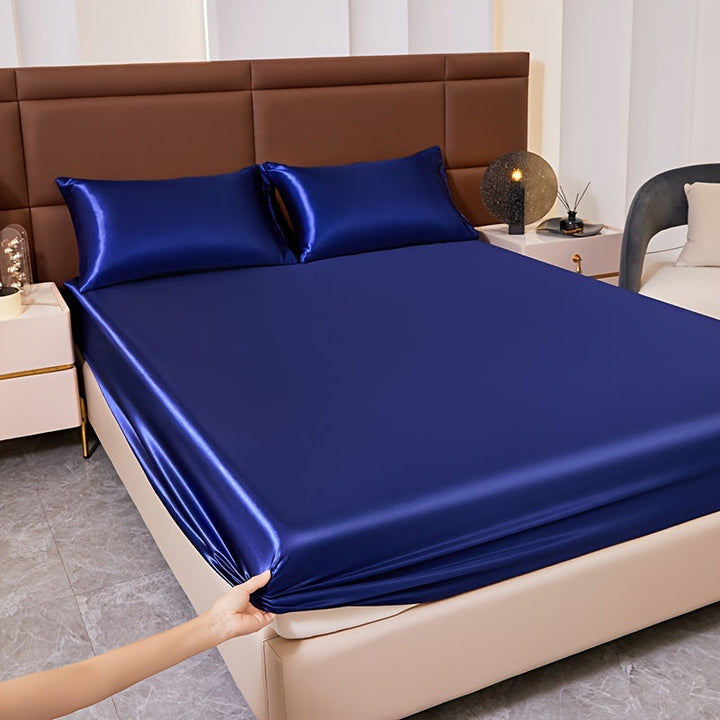 Skanto | 3-delt Satin Spannlaken-set – Inkluderer 1 spannlaken og 2 putetrekk (uten kjerne) – Myk, komfortabel og pustende sengetøy, ensfarget madrasstopp for soverom og gjesterom