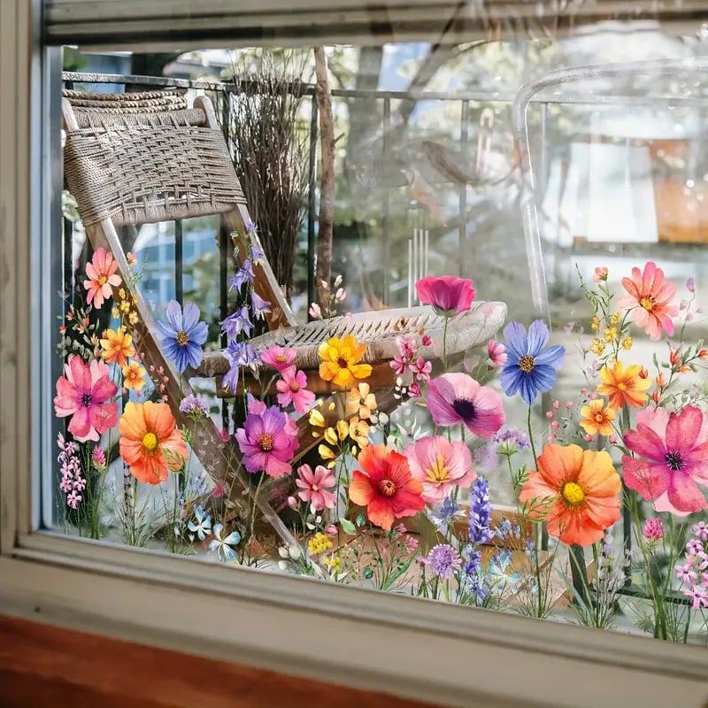 Skanto | 💐 Fargerik Blomsterbukett Vindu Klistremerke 🖼️ (Fjernbar uten å etterlate merker)