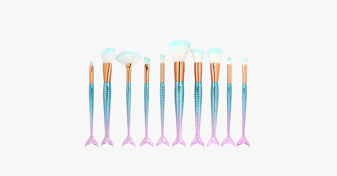 Skanto | Havfrue Sminkekostsett med GRATIS Konturkost - Profesjonell Kosmetikkost for Øyenskygge, Eyeliner, Rouge & Concealer