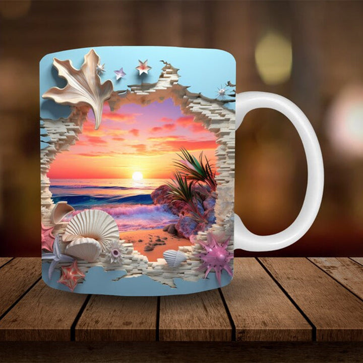3D Ocean Beach Break Through Theme Kaffeekopp | Skanto