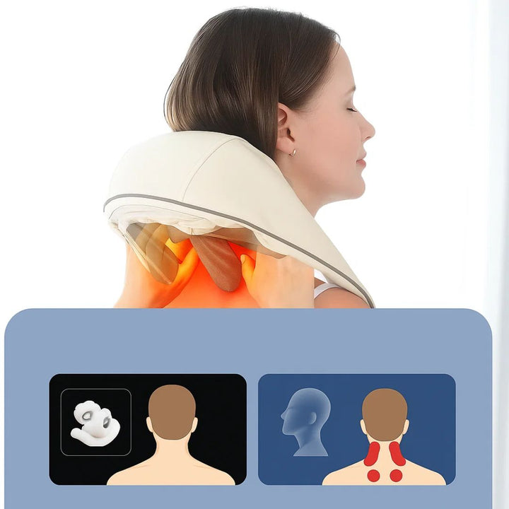 RelaxaPro | Shiatsu nakkemassasje – Varmeavlastning – Trådløs design – Ideell for kontor- og hjemmebruk Skanto