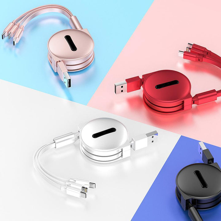 Skanto | 3-1 Uttrekkbar ladekabel for IOS, Micro og Type-c