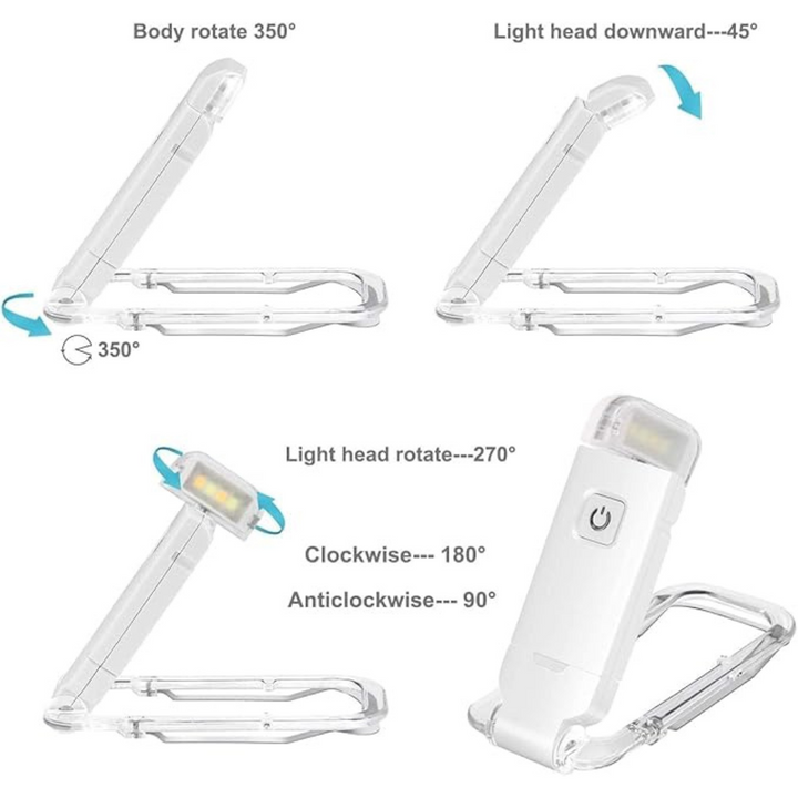 Skanto | Bokleselys - Justerbart LED klipslys med oppladbart batteri, USB-drevet for lesing i sengen, best for bokorme og barn