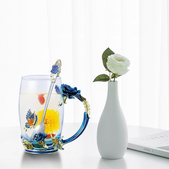 Skanto | Emalje Rose Glass Te koppesett (Med skje)