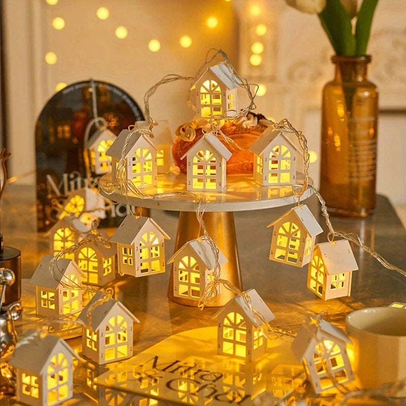 Skanto | LED-eventyrlys med mini hus - Dekorativ julebelysning til innendørs bruk