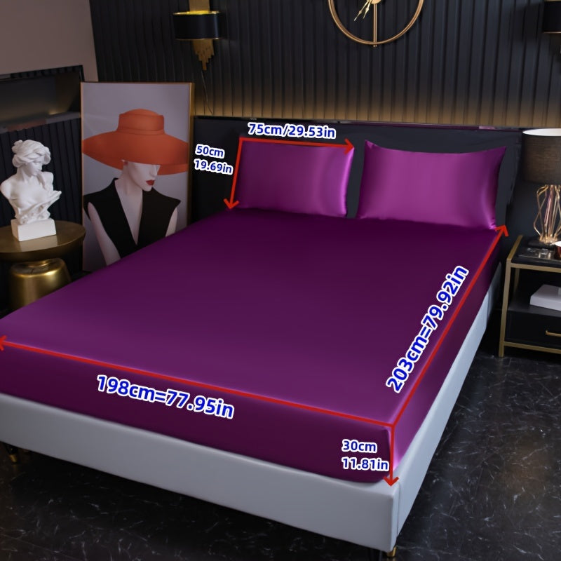 Skanto | 3-delt Satin Spannlaken-set – Inkluderer 1 spannlaken og 2 putetrekk (uten kjerne) – Myk, komfortabel og pustende sengetøy, ensfarget madrasstopp for soverom og gjesterom