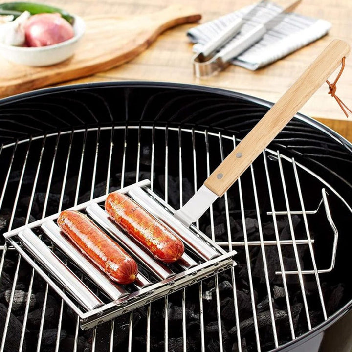 Skanto | Rotasjon Hot Dog Grill Rack med Avtagbart Trehåndtak