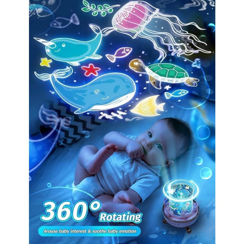 Skanto | Frostwave | Barn 360° Roterende Kanin Nattlampe Prosjektor