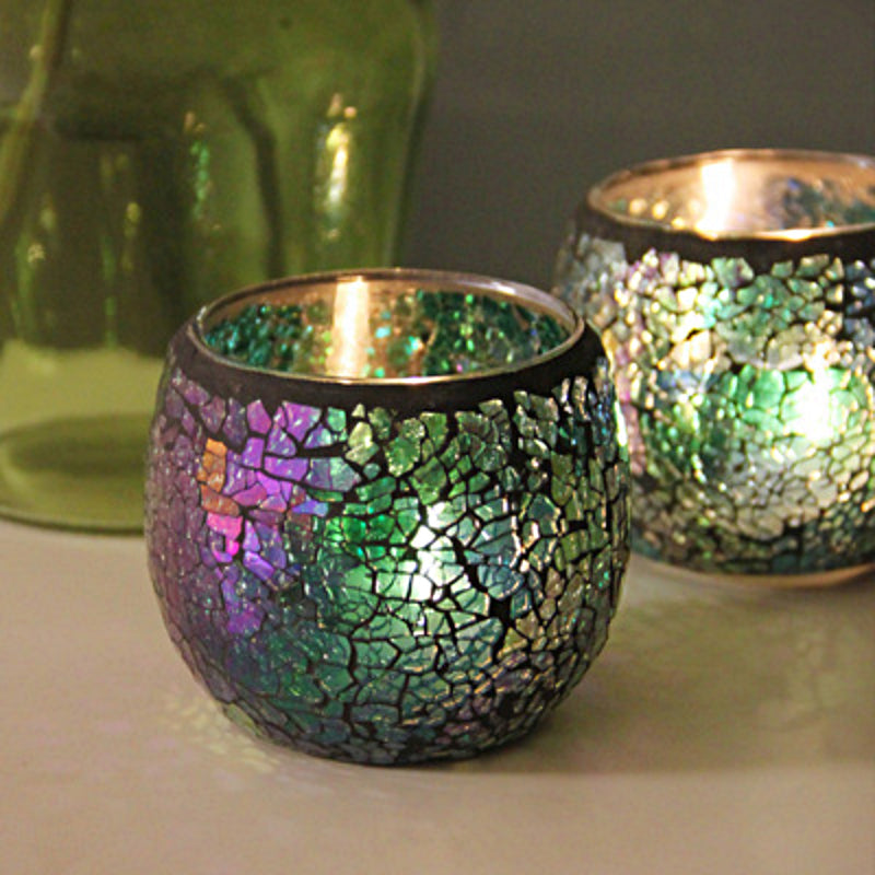Europeisk Retro Glass Mosaick Te-lysestake