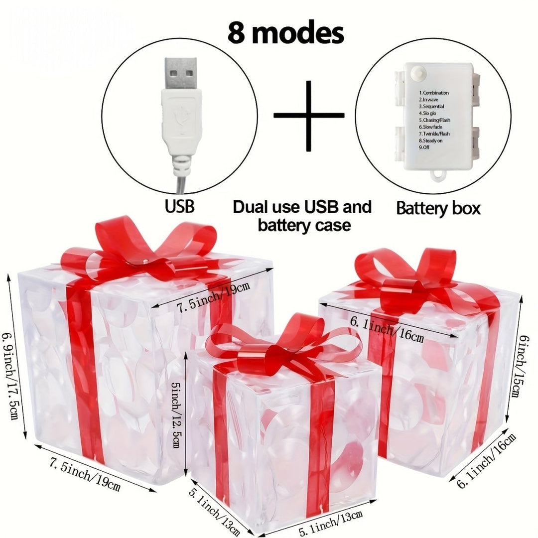 Skanto | Luminous gifts - sett med 3 opplyste bokser - juledekorasjon for innendørs og utendørs