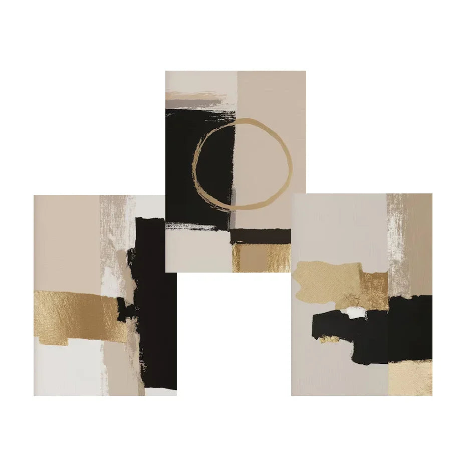 Svart Beige Gylden Fargeblokk Abstrakt Veggkunst Kunstneriske Lerretsutskrifter Moderne Bilder For Stue Soverom Samtidsinteriør Dekor | Skanto