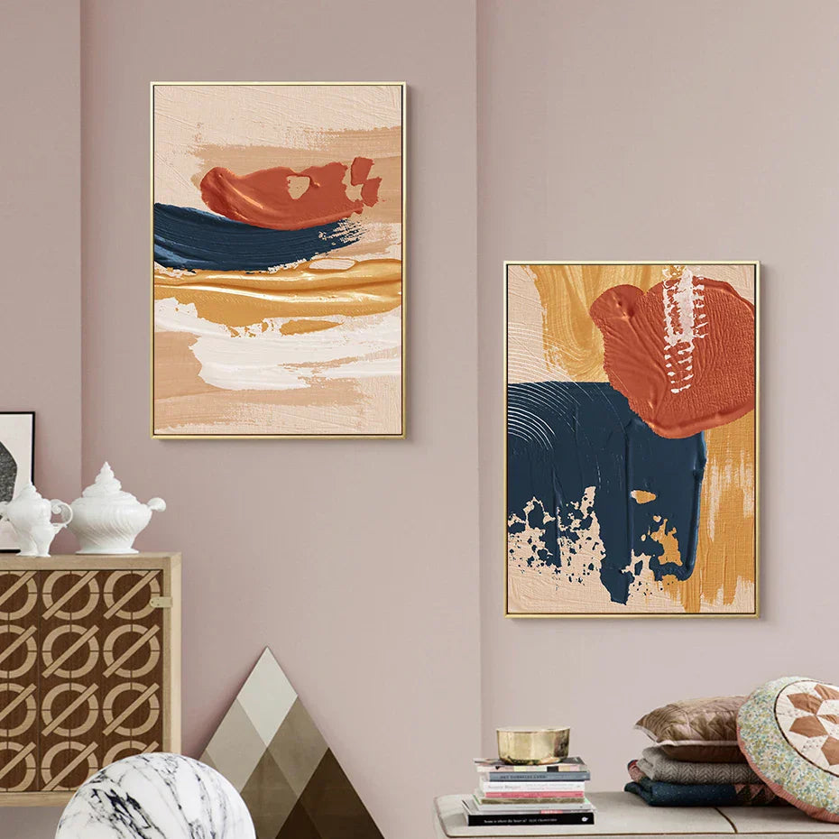 Moderne abstrakt bold penselstrøk fargefusjon veggkunst fine art lerretstrykk fargerike bilder for stue | Skanto