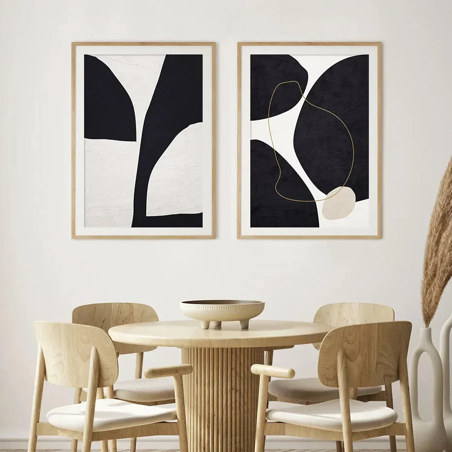 Nordic Minimalist Abstrakt Beige Svart Form &amp; Linje Veggkunst Fine Art Lerretsutskrifter Bilder For Moderne Stue Soveromsdekor | Skanto