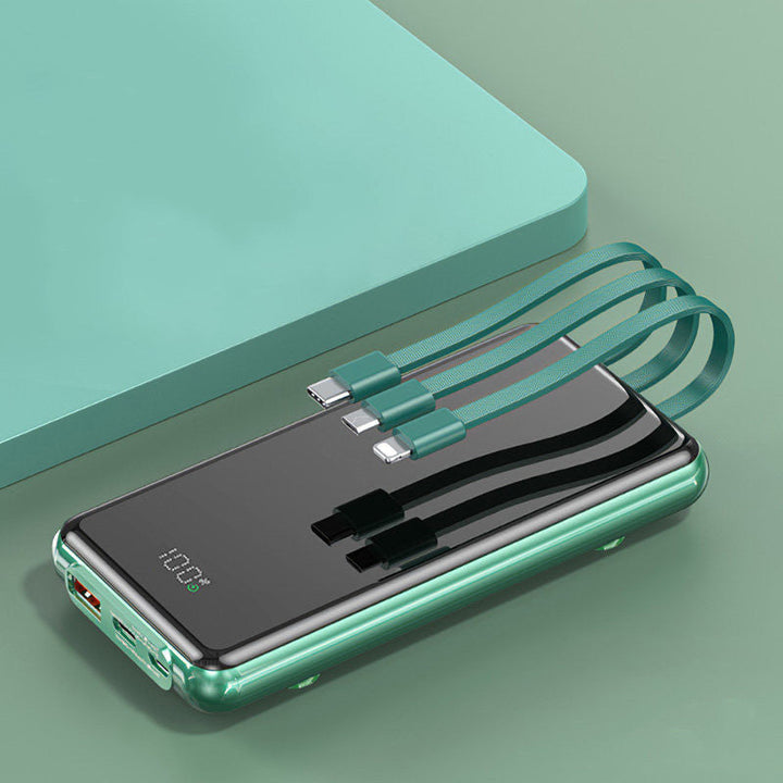 Skanto | 10000mAh Power Bank, med innebygd ladekabler, 4 uttak og 3 innganger, 22,5W/PD18W hurtiglading