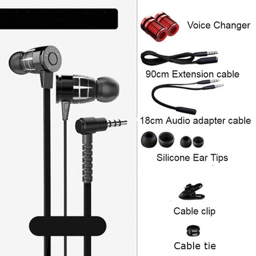 Skanto | In-Ear Kablede Ørepropper med Mikrofon, Utvidet 3,5mm Y-Deler, 2 Stemmeendrere og Forlengerkabel for PC, Laptoper, Spill og Nettmøter