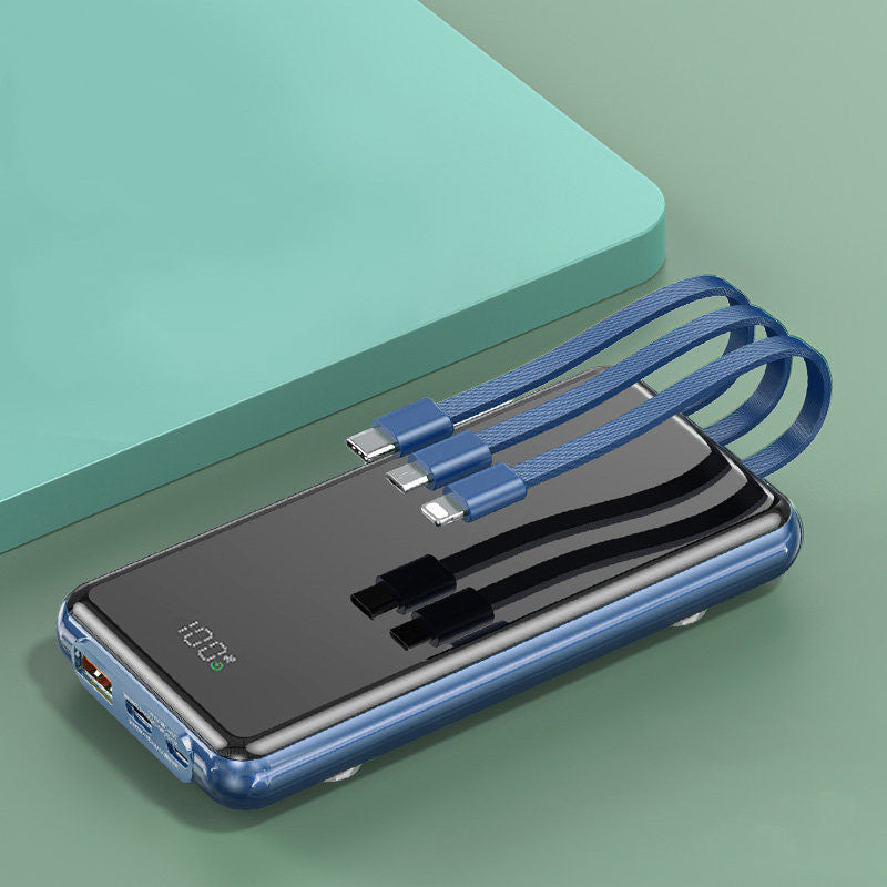 Skanto | 10000mAh Power Bank, med innebygd ladekabler, 4 uttak og 3 innganger, 22,5W/PD18W hurtiglading