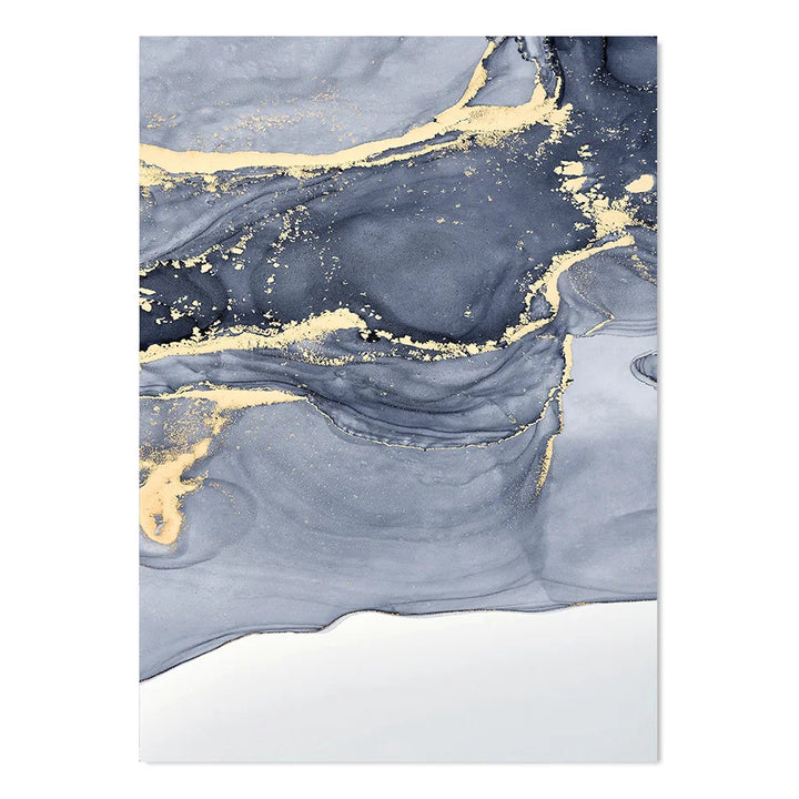 Nyansene av blå abstrakt flytende marmor veggkunst Fine Art lerretstrykk med gyldne aksenter bilder for stue moderne soveroms kunstdekor | Skanto
